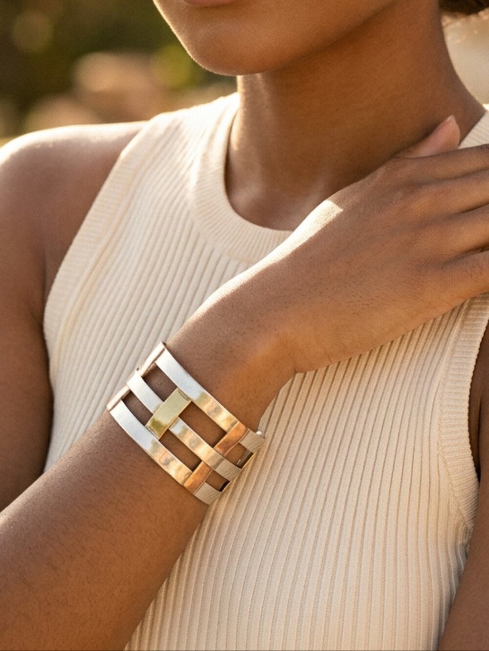 VTG. RLM Robert Lee Morris Mixed Metal Basket Weave HALLMARKED Bangle Bracelet